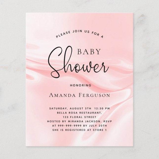 Baby shower blush pink silk budget invitation flyer (Front)