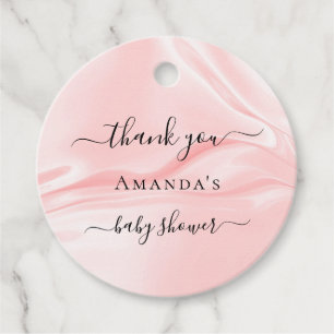 Baby Shower blush pink silk satin name thank you Favour Tags