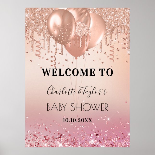 Baby Shower blush rose gold glitter welcome Poster (Front)