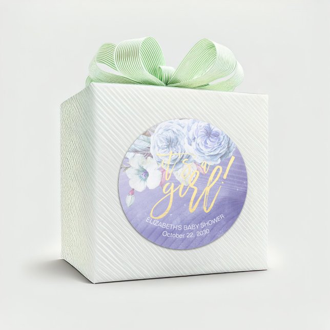 Baby Shower Bohemian Flowers & Feathers Classic Round Sticker (Creator Uploaded)