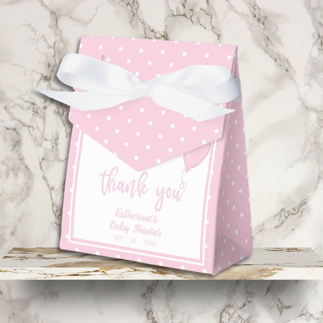 Baby Shower BOHO Baby Girl Pastel Pink Favour Box (Pink Polka Dot Baby Shower Favor Box with Bow, Baby Shower Details, Thank You.)