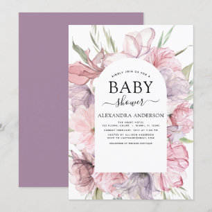Baby Shower Boho Dusty Pink Purple Invitation