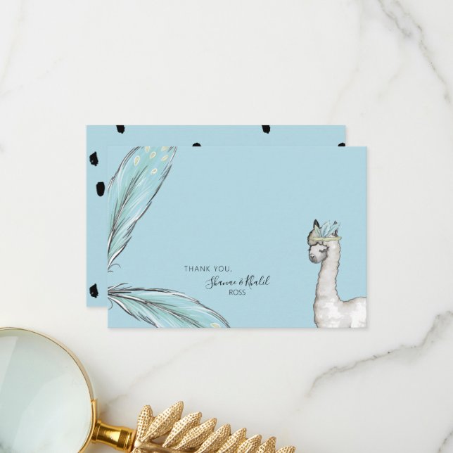 Baby Shower Boho Llama Confetti Thank You Note (Front/Back In Situ)