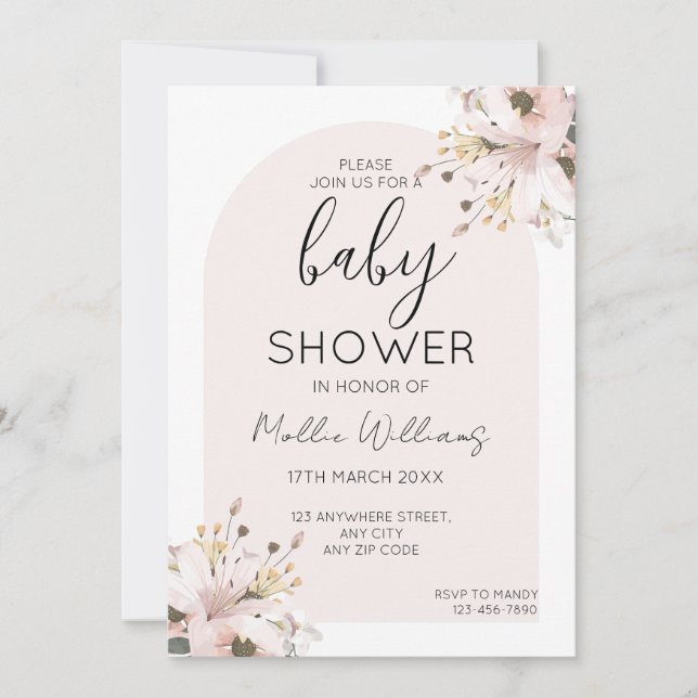 Baby Shower Boho Pink Flower Invitation (Front)