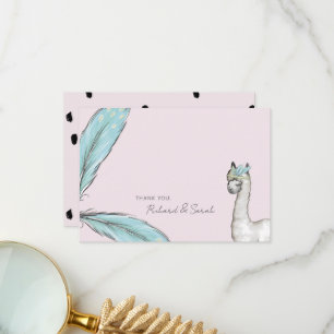 Baby Shower Boho Pink Llama Dots Thank You Note Card