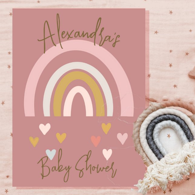 Baby Shower Boho Rainbow Hearts Soft Pink Invitation (Creator Uploaded)