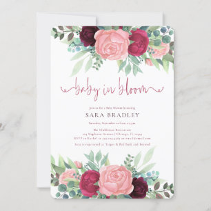  Baby Shower boho watercolor floral baby in bloom Invitation