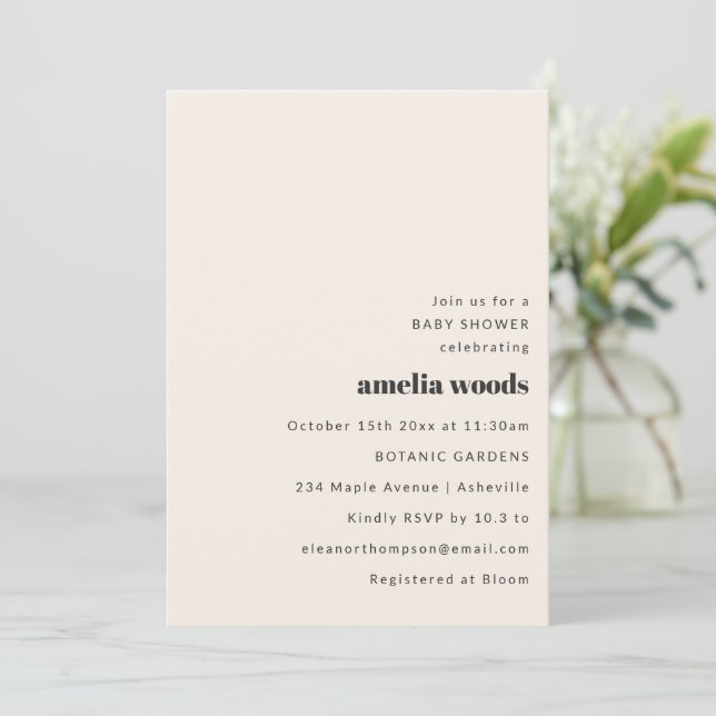 Baby Shower Bold Retro Ivory Modern Typography Invitation (Standing Front)