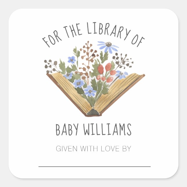 Baby Shower Book Library Bookplate Square Sticker (Front)