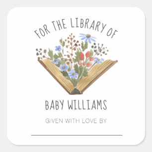 Baby Shower Book Library Bookplate Square Sticker