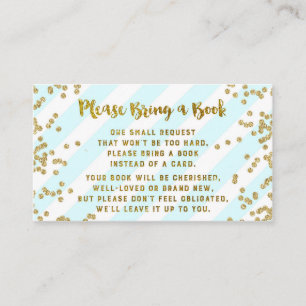 Baby Shower Book Request Card Blue Gold Confetti