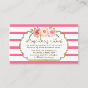 Baby Shower Book Request Card Pink Floral Stripes