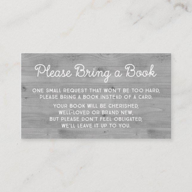 Baby Shower Book Request Card Rustic Grey Wood (Front)