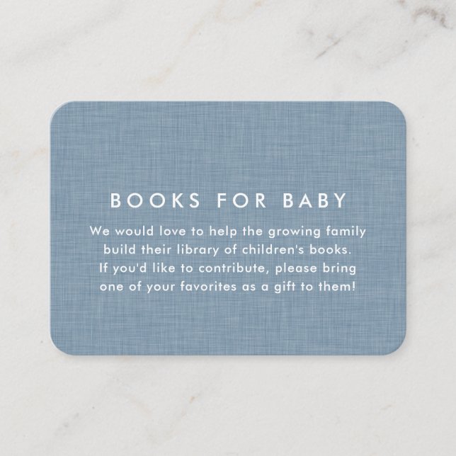 Baby shower book request simple chambray blue enclosure card (Front)