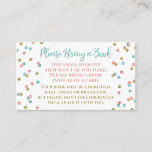 Baby Shower Book Request Teal Coral Gold Confetti Enclosure Card