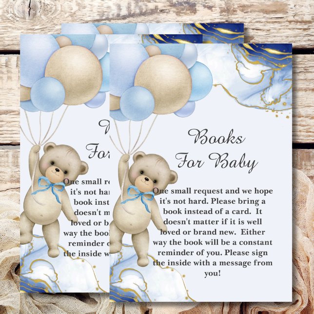 Baby shower book we can bearly wait blue balloon enclosure card (Creator Uploaded)