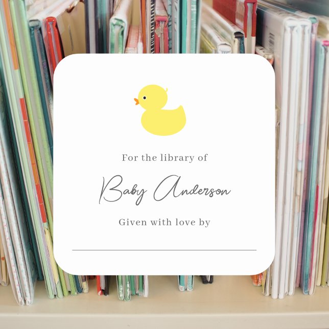 Baby shower bookplate duck square sticker (Creator Uploaded)
