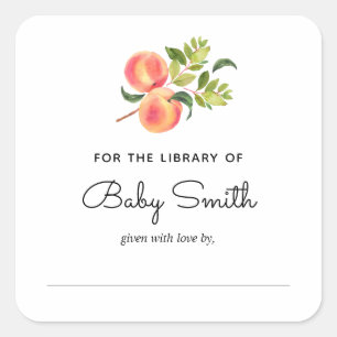 Baby Shower Bookplate Peach Sticker
