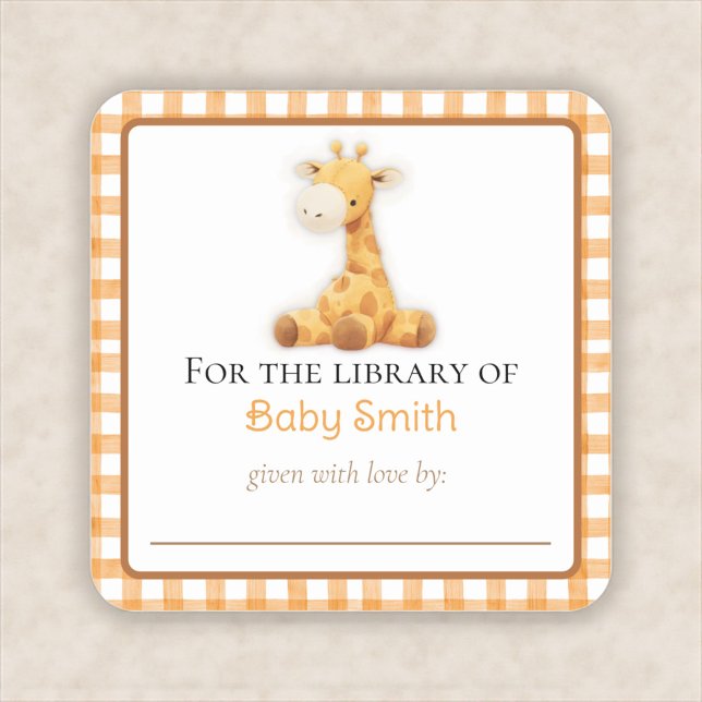 Baby Shower Bookplate Sticker Personalised Giraffe (personalized nursery bookplate with giraffe)