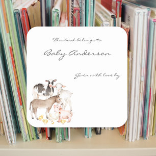 Baby Shower bookplates / farm animals Square Sticker