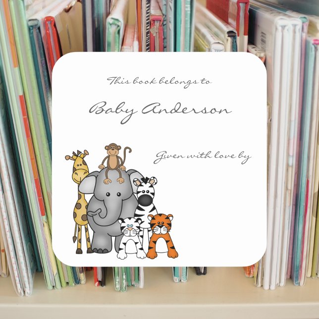 Baby Shower bookplates / jungle animals Square Sticker (Creator Uploaded)