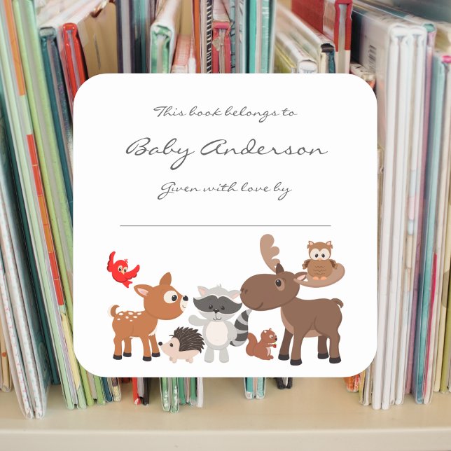 Baby Shower bookplates / woodland animals Square Sticker (Creator Uploaded)
