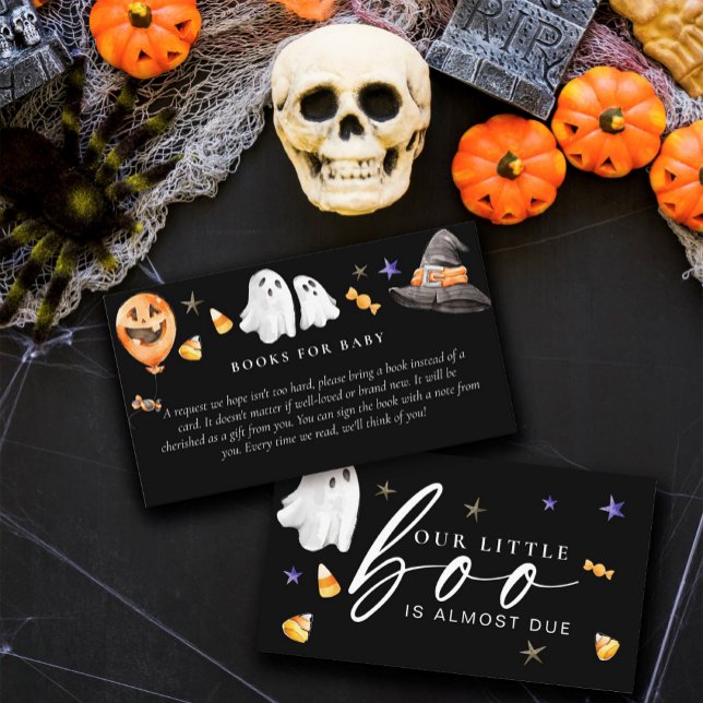 Baby Shower Books for Baby Halloween Black Enclosure Card (We ask if you could kindly present our little Boo a book that can be enjoyed every night. )