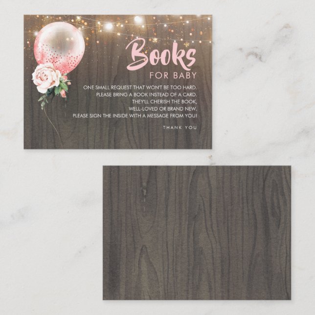 Baby Shower Books Request Pink Gold Floral Balloon Business Card (Front/Back)