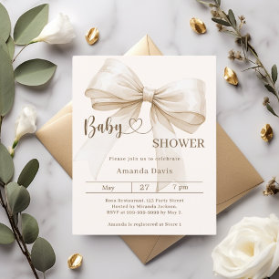 Baby Shower Bow gender neutral beige invitation