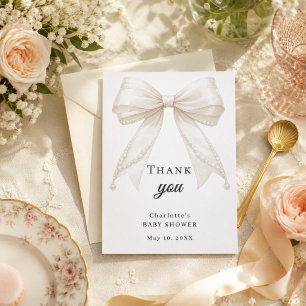 Baby Shower bow ivory pearls elegant Thank You Card