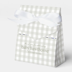 Baby Shower Bow Sage Green Gingham Thank You Favour Box