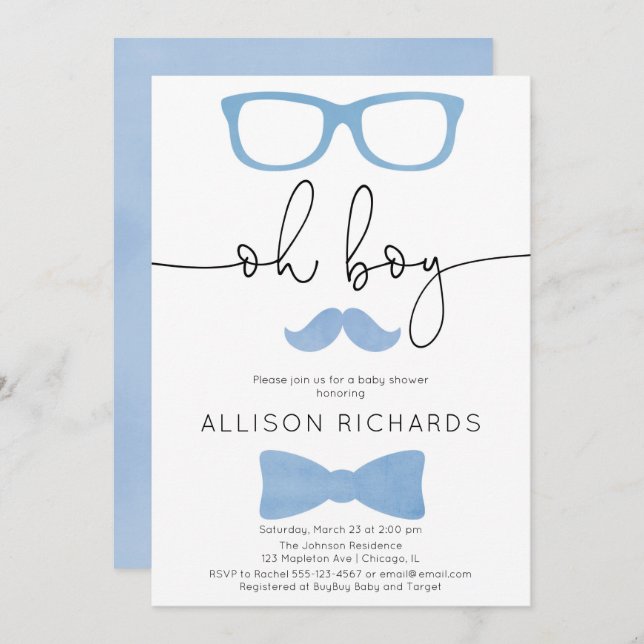 Baby shower boy, A little man is on his way Invitation (Front/Back)