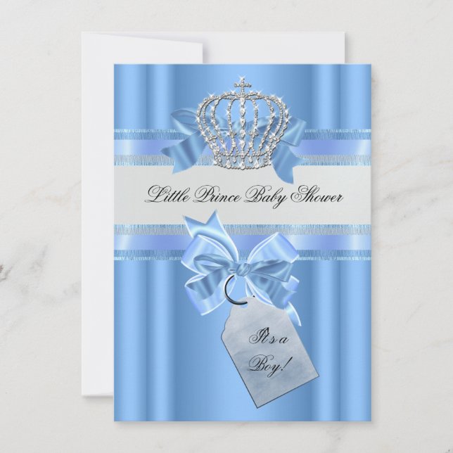 Baby Shower Boy Baby Blue Little Prince Crown Invitation (Front)
