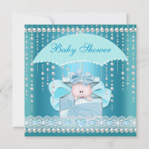 Baby Shower Boy Baby Blue Pearl Umbrella Invitation