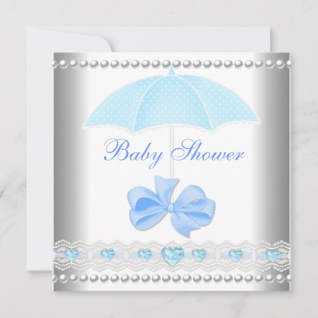 Baby Shower Boy Baby Blue Umbrella Invitation (Front)