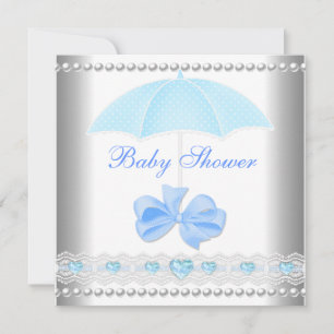 Baby Shower Boy Baby Blue Umbrella Invitation