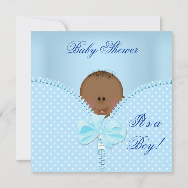 Baby Shower Boy Baby Blue White Polka Dots Invitation (Front)
