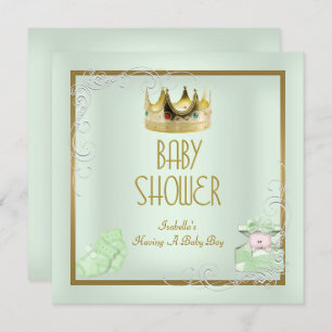 Baby Shower Boy Baby Crown Prince Mint Invitation
