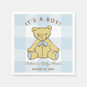 Baby Shower Boy Bear with Name and Date Napkin