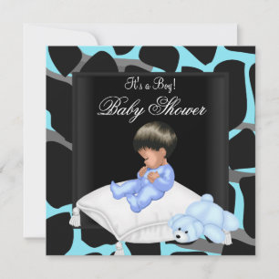 Baby Shower Boy Blue Black Animal Print Invitation