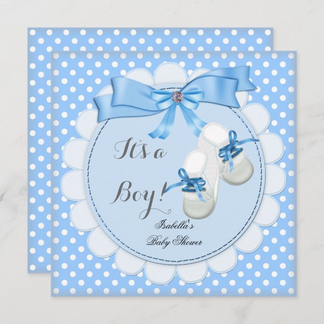Baby Shower Boy Blue Cute Blue Booties shoes 2 Invitation (Front/Back)