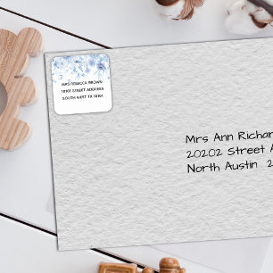 Baby Shower Boy Blue Floral Drop Address Square Sticker