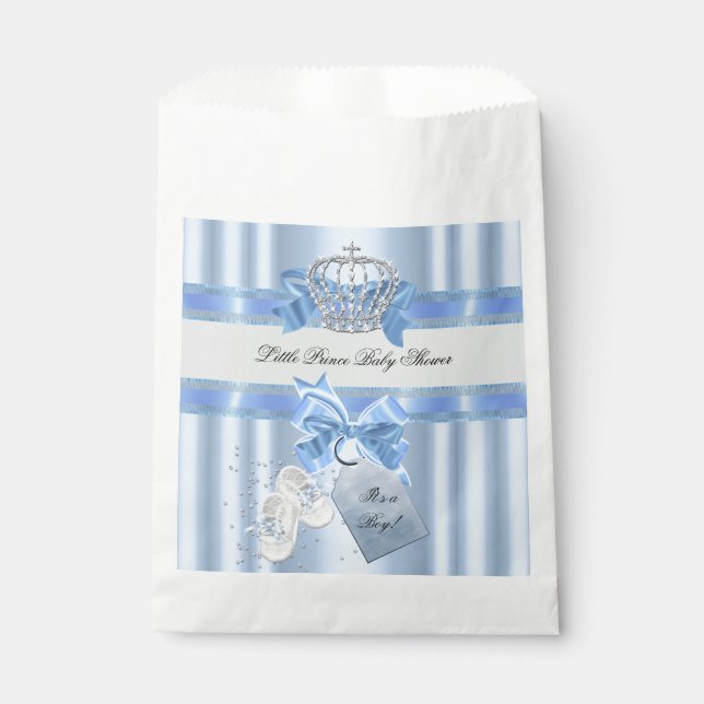 Baby Shower Boy Blue Little Prince Crown 3a Favour Bags (Front)