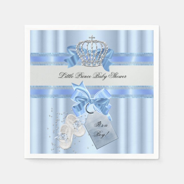 Baby Shower Boy Blue Little Prince Crown 3a Napkin (Front)