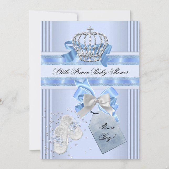 Baby Shower Boy Blue Little Prince Crown 5a Invitation (Front)