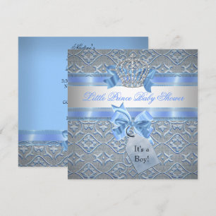 Baby Shower Boy Blue Little Prince Crown Invitation