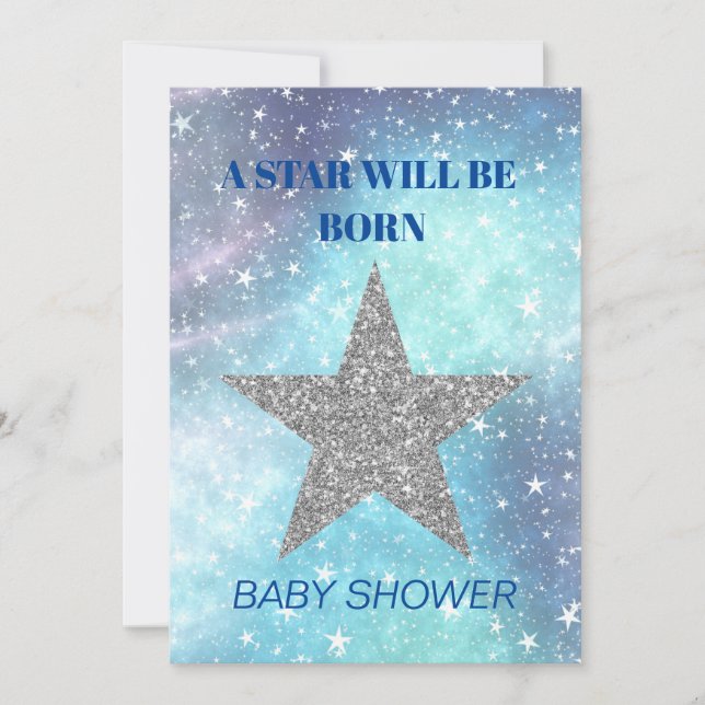 Baby Shower Boy Blue Modern Star Is Born Invitation (Front)