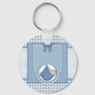 Baby Shower Boy Blue Pattern Party Nursery Art Key Ring