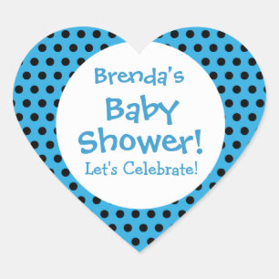 Baby Shower BOY Blue Polka Dot Pattern V3B Heart Sticker