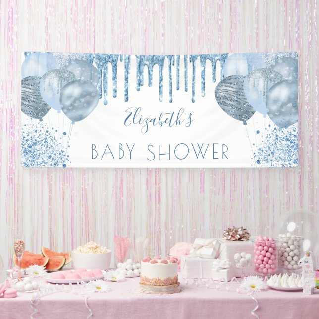 Baby Shower boy blue silver glitter balloons Banner (Party)